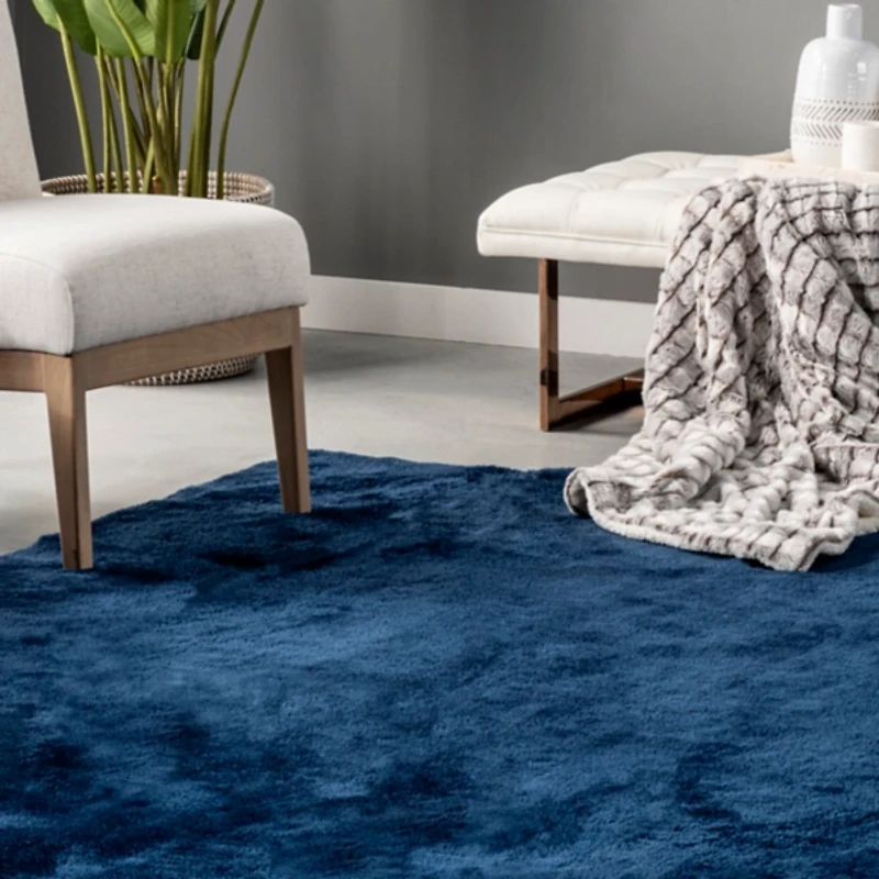 Navy Shag Washable Area Rug, 6x9