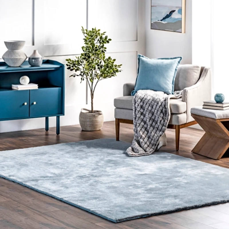 Whitlow Blue Shag Washable Area Rug