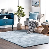 Whitlow Blue Shag Washable Area Rug, 5x8