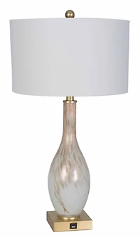 White and Gold Swirl Glass Table Lamps, Set of 2