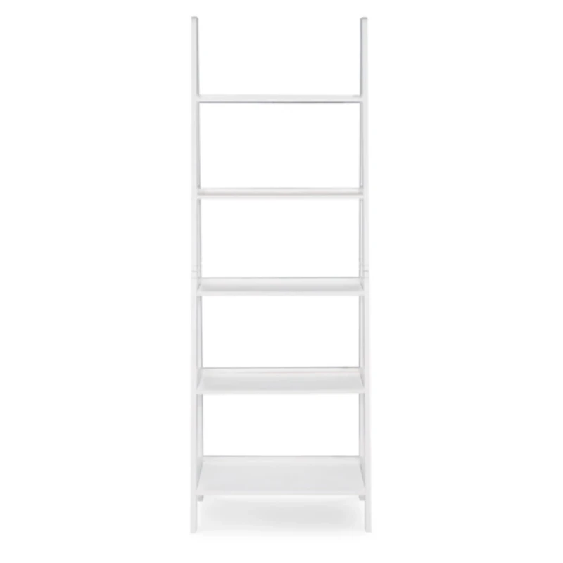 White Wood 5-Tier Ladder Bookshelf