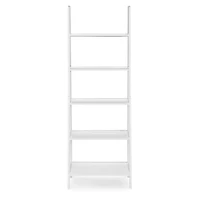 White Wood 5-Tier Ladder Bookshelf