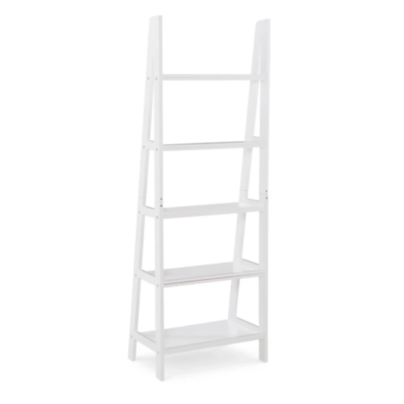 White Wood 5-Tier Ladder Bookshelf