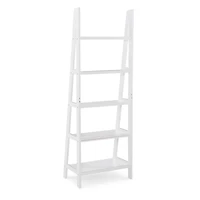 White Wood 5-Tier Ladder Bookshelf