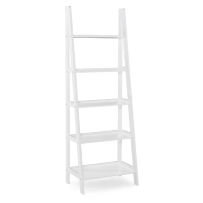White Wood 5-Tier Ladder Bookshelf