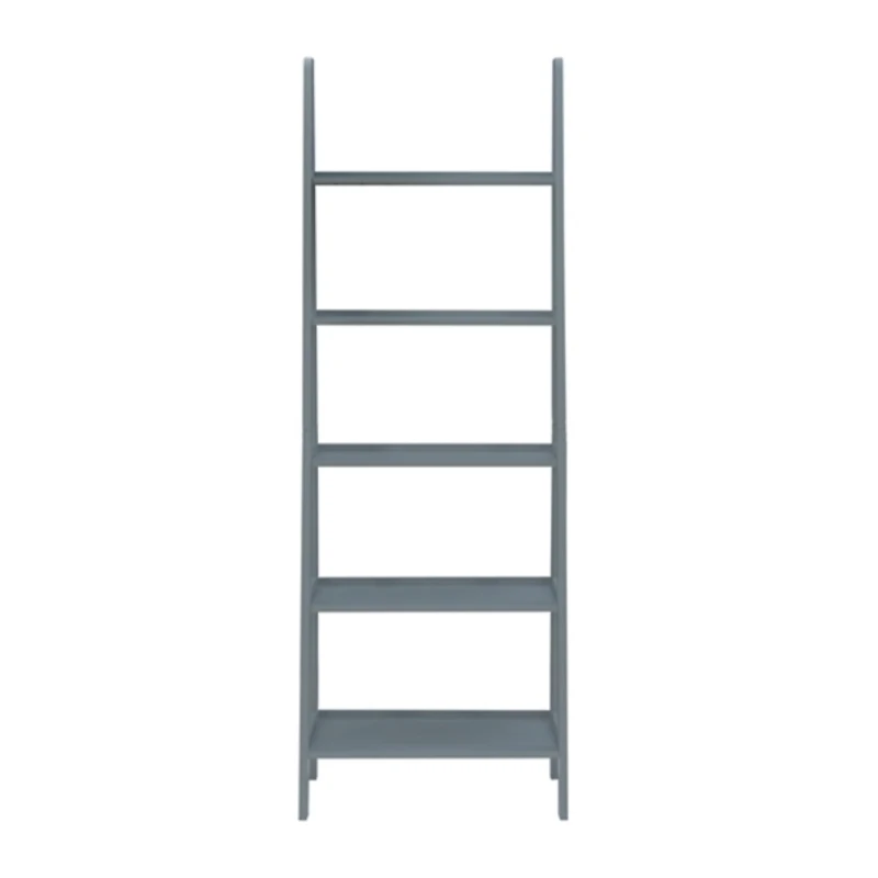 Gray Wood 5-Tier Ladder Bookshelf