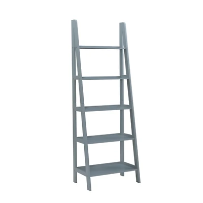 Gray Wood 5-Tier Ladder Bookshelf