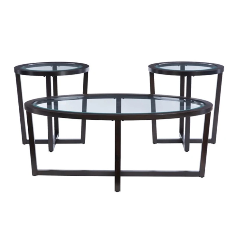 Brown Wood & Glass Top 3-pc. Table Set