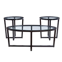 Brown Wood & Glass Top 3-pc. Table Set