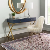 Navy and Gold 2-Drawer Wood Desk