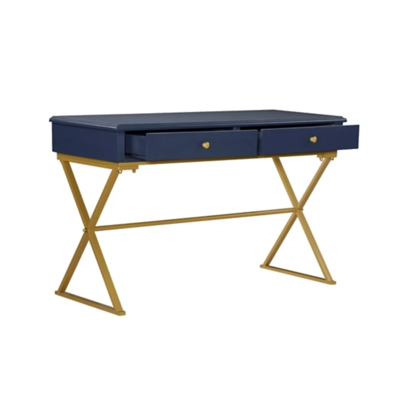 Navy and Gold 2-Drawer Wood Desk