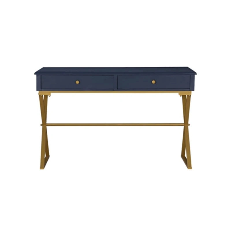 Navy and Gold 2-Drawer Wood Desk