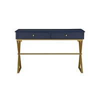 Navy and Gold 2-Drawer Wood Desk