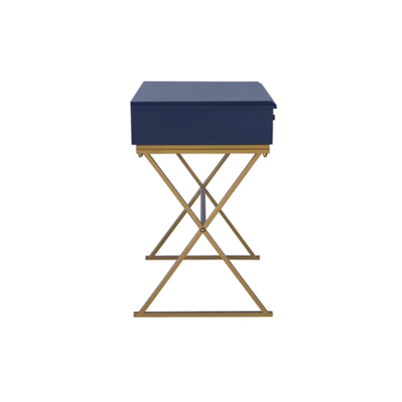 Navy and Gold 2-Drawer Wood Desk
