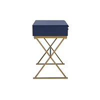 Navy and Gold 2-Drawer Wood Desk