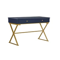 Navy and Gold 2-Drawer Wood Desk