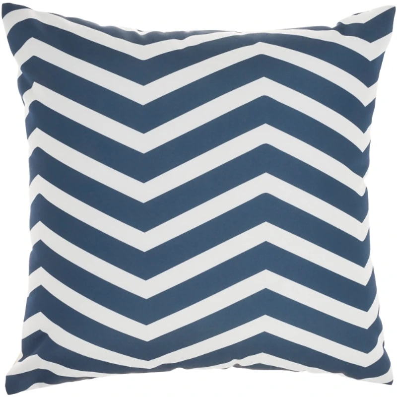 Navy Floral Chevron Outdoor Throw Pillow
