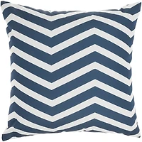 Navy Floral Chevron Outdoor Throw Pillow