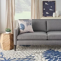 Navy Floral Chevron Outdoor Throw Pillow