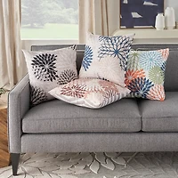 Navy Floral Chevron Outdoor Throw Pillow