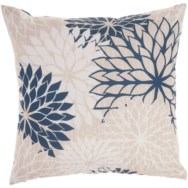 Navy Floral Chevron Outdoor Throw Pillow