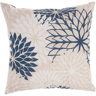 Navy Floral Chevron Outdoor Throw Pillow