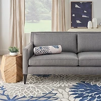 Navy and Beige Floral Outdoor Bolster Pillow