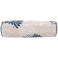 Navy and Beige Floral Outdoor Bolster Pillow