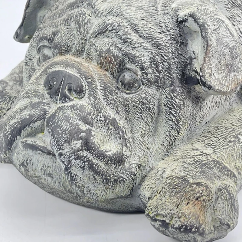 Gray Sleeping Bulldog Outdoor Statue