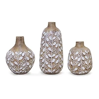 Brown and White Resin Leaf Vases, Set of 3