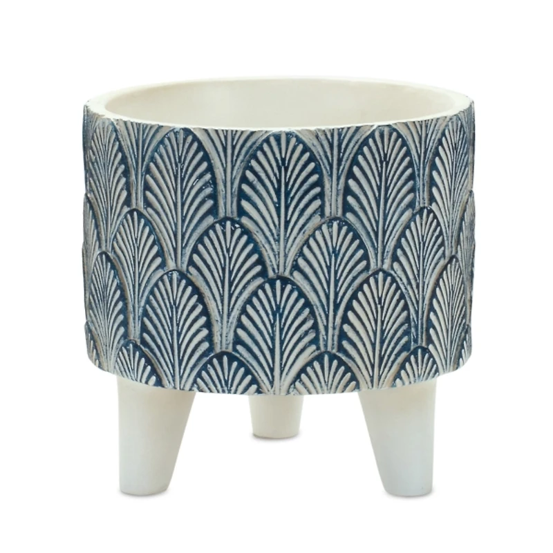 White and Blue Geometric Pots with Legs, Set of 2