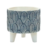 White and Blue Geometric Pots with Legs, Set of 2