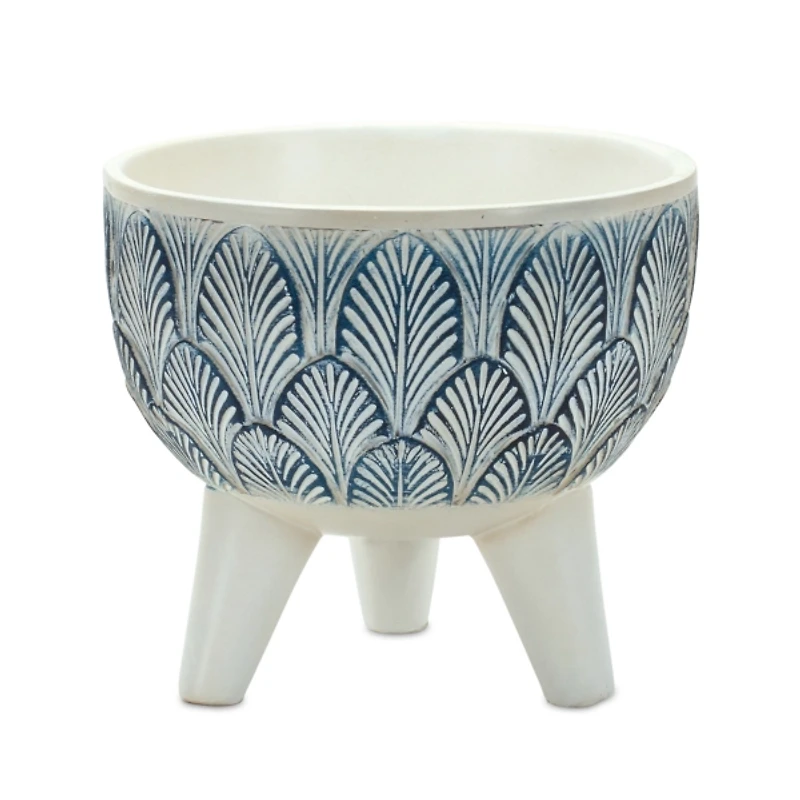 White and Blue Geometric Pots with Legs, Set of 2