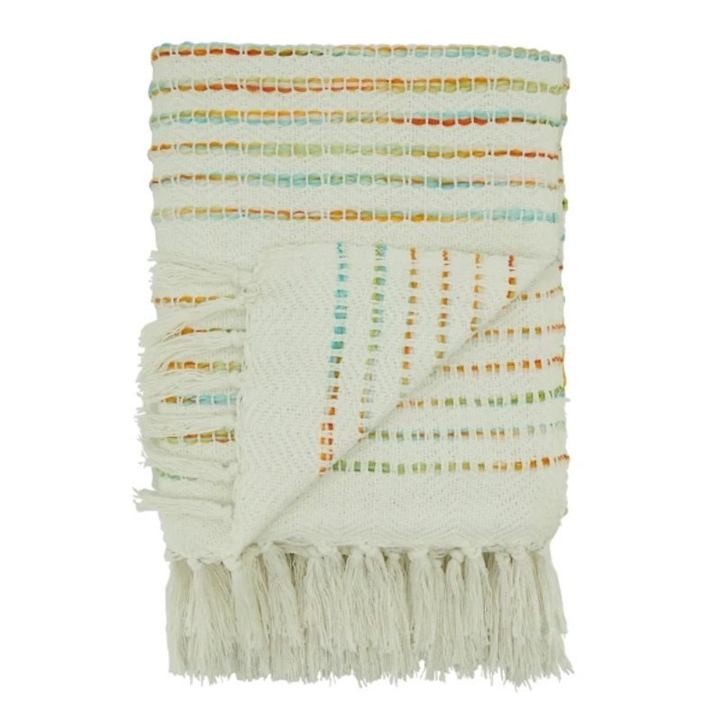 Woven Rainbow Stripe Tassel Throw