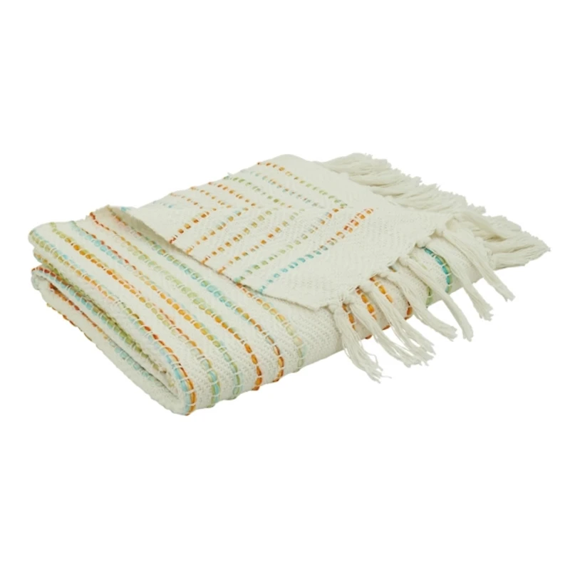 Woven Rainbow Stripe Tassel Throw