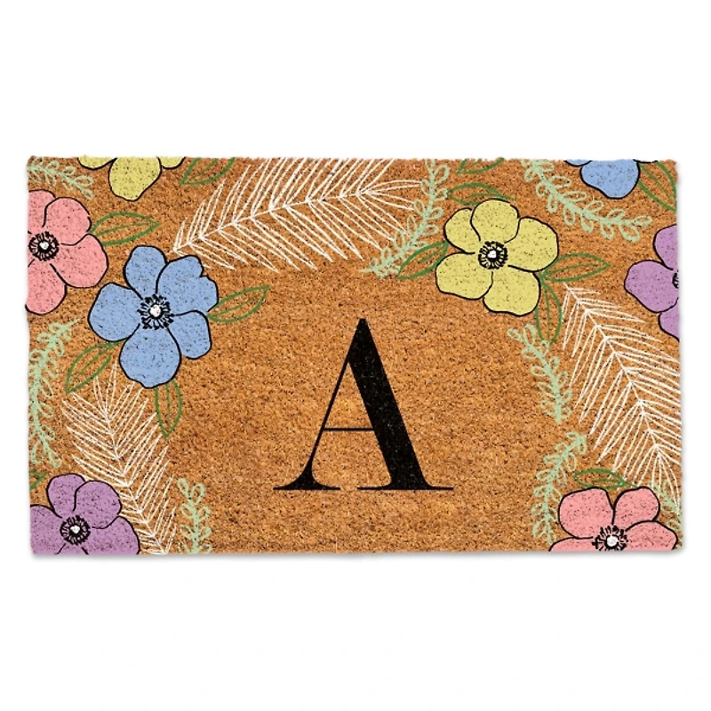 Personalized Monogram Spring Flowers Coir Doormat