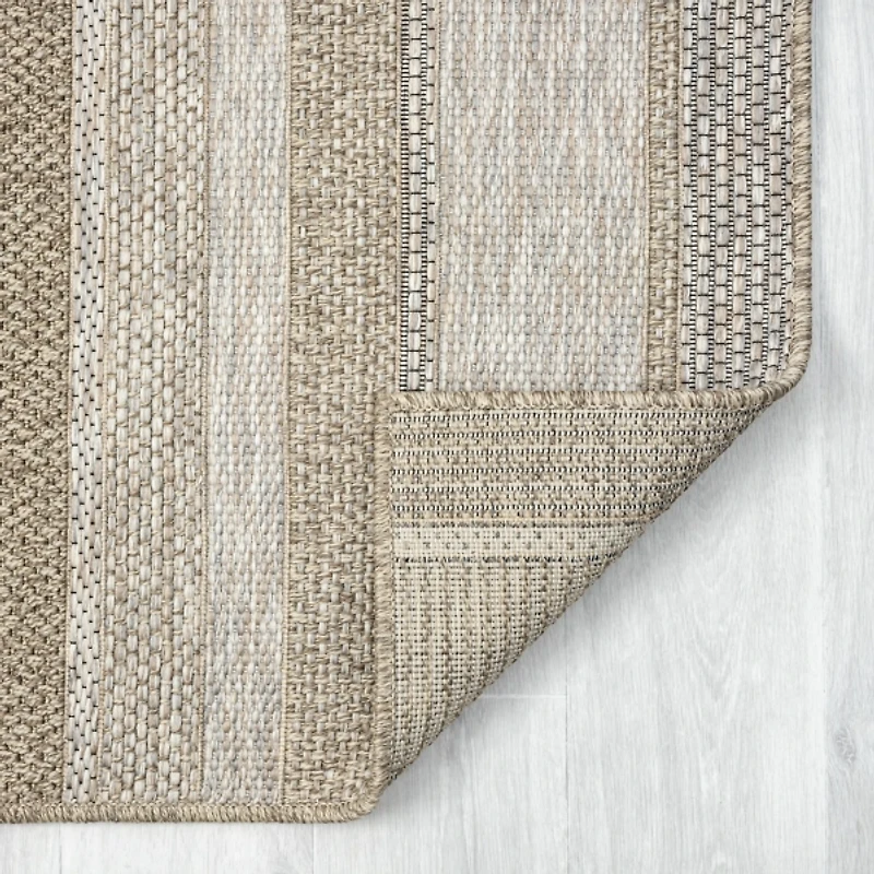 Tan Striped Indoor/Outdoor Area Rug