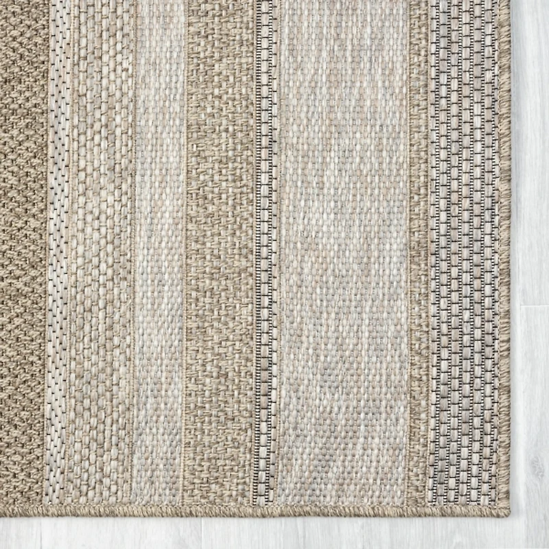Tan Striped Indoor/Outdoor Area Rug