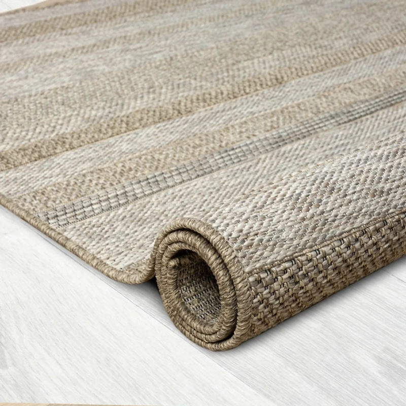 Tan Striped Indoor/Outdoor Area Rug