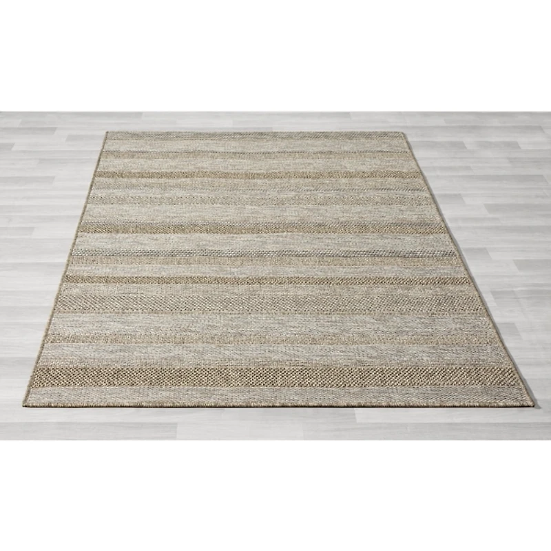 Tan Striped Indoor/Outdoor Area Rug