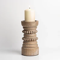 Natural Wood Beaded Pillar Candle Holder, 9 in.