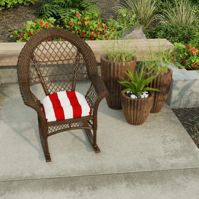 Red Stripe French 2-pc. Outdoor Wicker Cushion Set