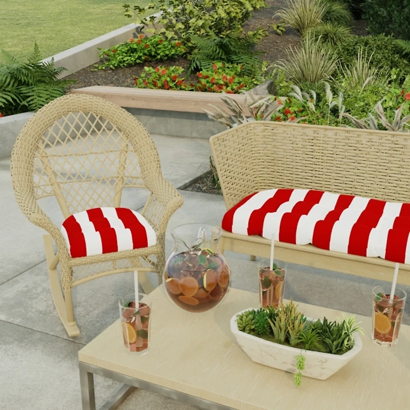 Red Stripe French 2-pc. Outdoor Wicker Cushion Set