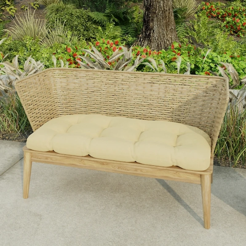 Beige French Edge Outdoor Wicker Settee Cushion