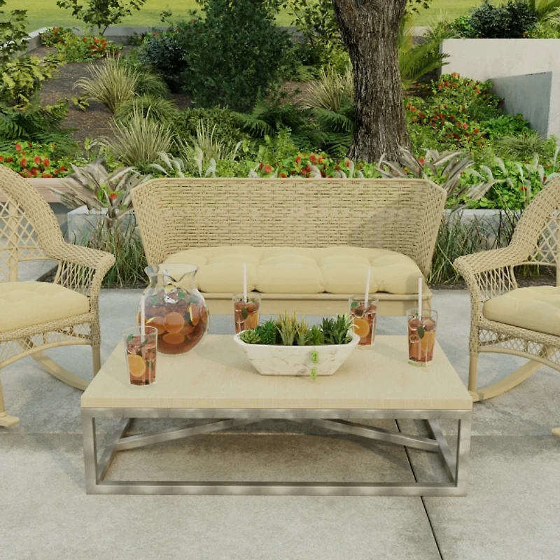 Beige French Edge Outdoor Wicker Settee Cushion