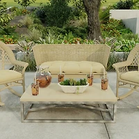 Beige French Edge Outdoor Wicker Settee Cushion
