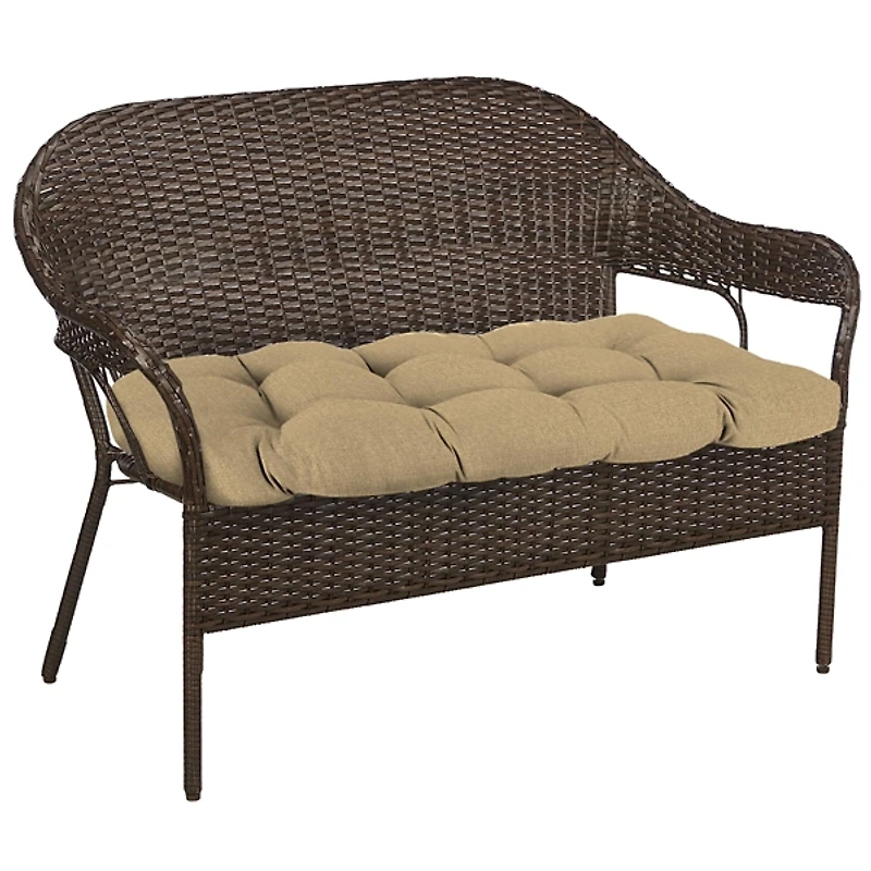 Beige French Edge Outdoor Wicker Settee Cushion