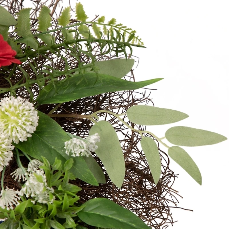 Red and Blue Mixed Floral and Foliage Wreath