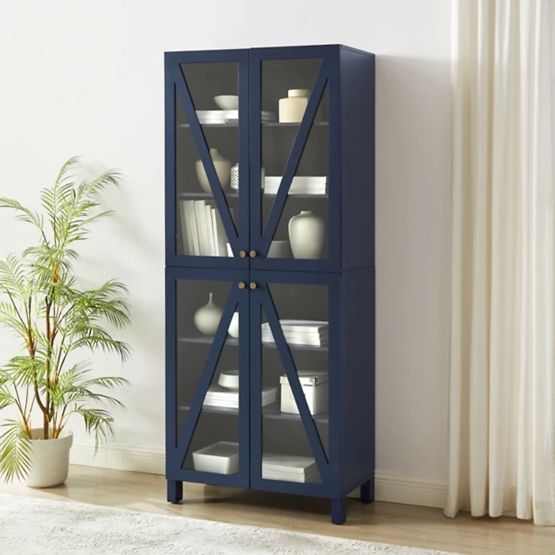 Tall Navy Triangle 4-Door Wood Cabinet