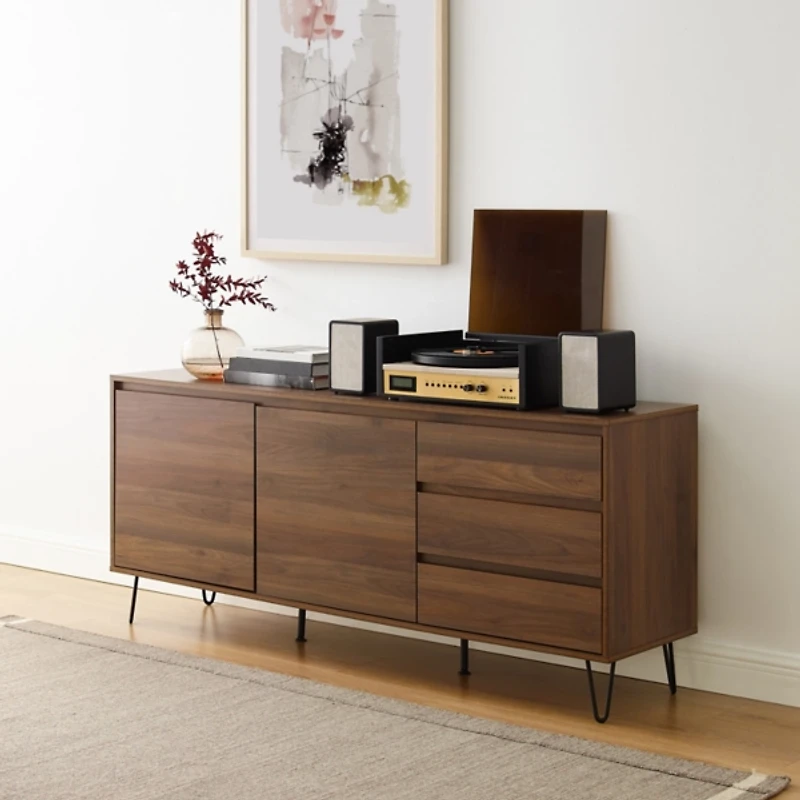 Brown Wood Hairpin Legs Media Cabinet